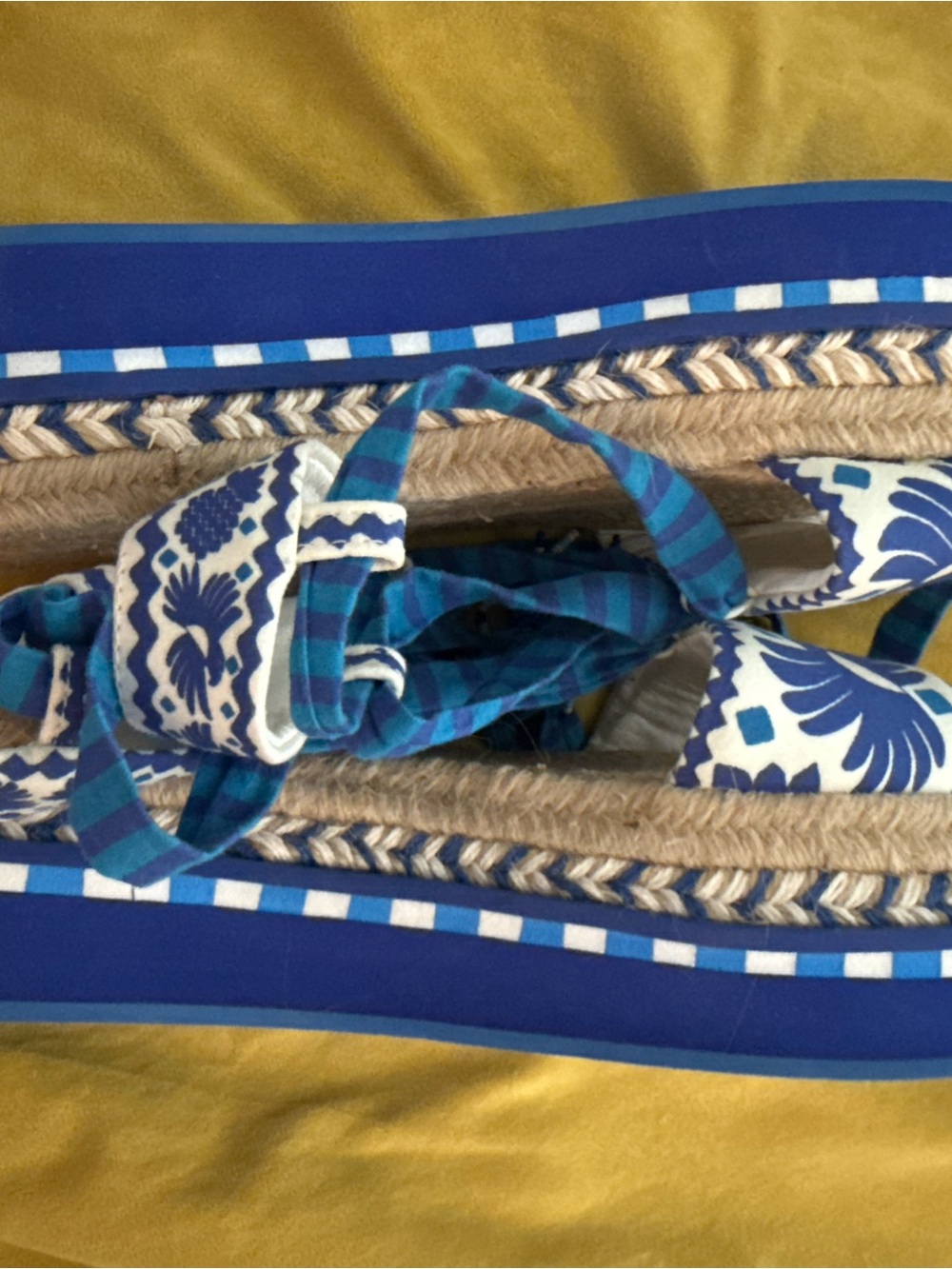 FARM Rio Blue and White Espadrille Platform Sandals - Picture 5 of 7